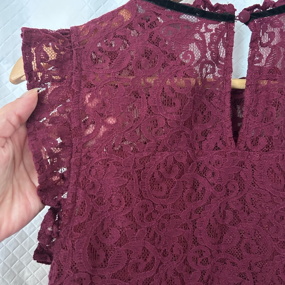 Soho Burgundy Lace Blouse with Ruffles - Picture 7 of 9